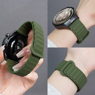 适用华为watch5手表watch4/3pro表带男士工装新款watchgt5/6透气三株磁吸硅胶gt4/3高级军绿夏运动替换带系列