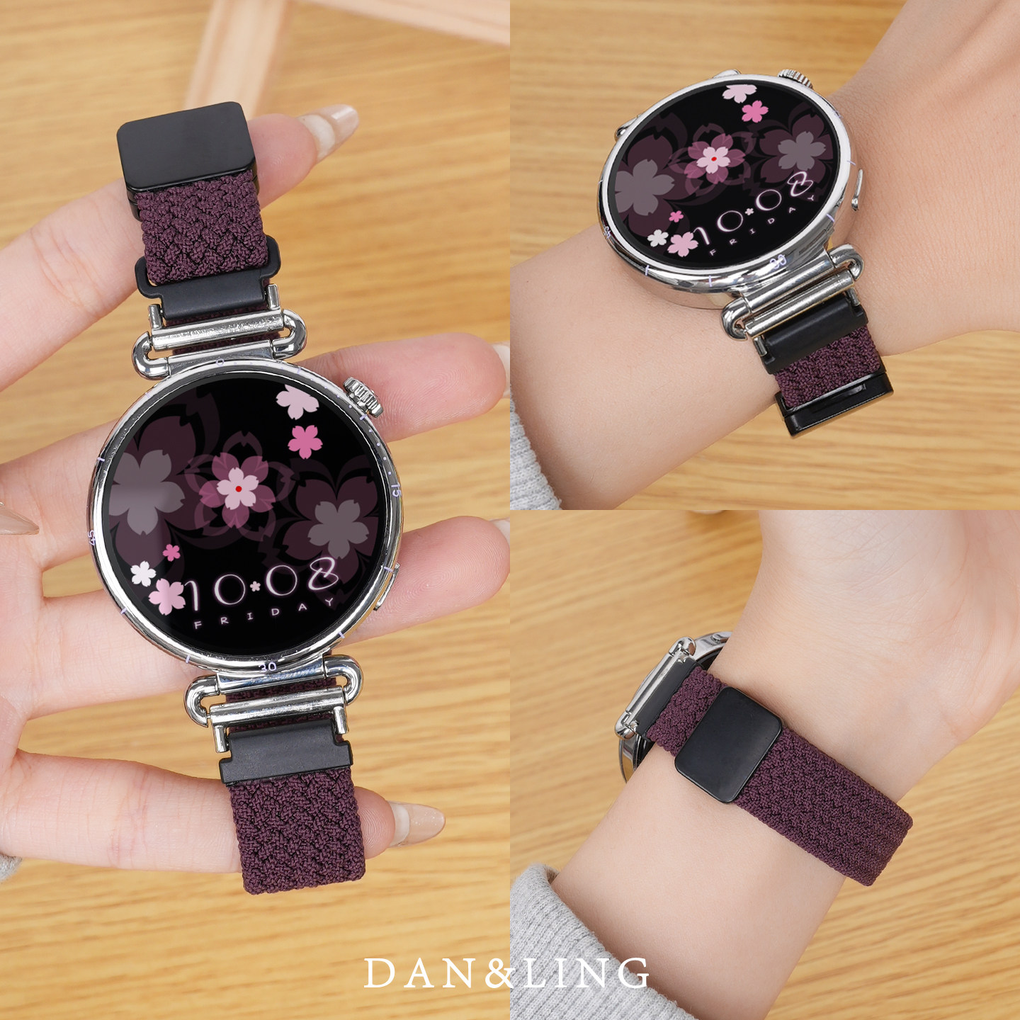 丹灵公主适用华为watchgt6表带gt5手表watch5女士新款尼龙编织gt4磁吸腕带gt3梅紫色智能运动gt2夏季男替换带