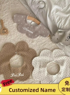 iikobaby 定制名字 韩ins婴儿口水巾纯棉华夫格宝宝围嘴花瓣围兜