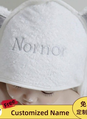 iikobaby 定制名字 婴儿浴巾带帽斗篷儿童宝宝洗澡浴袍超柔吸水