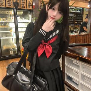 【桔梗】原创基础款暗黑色三本长袖水手服校供感学院风jk制服套装