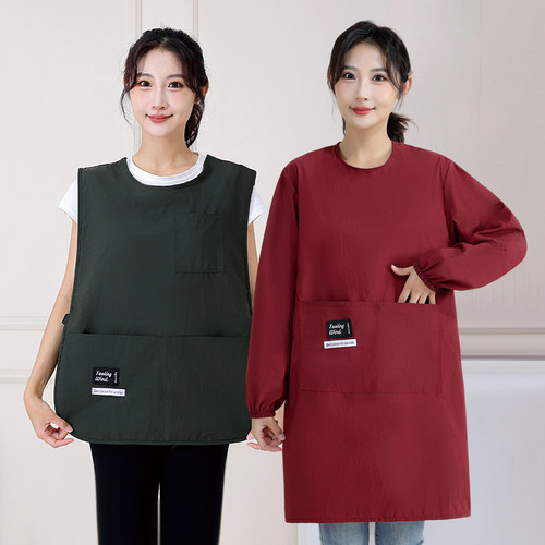 纯色长袖罩衣围裙防水防油污