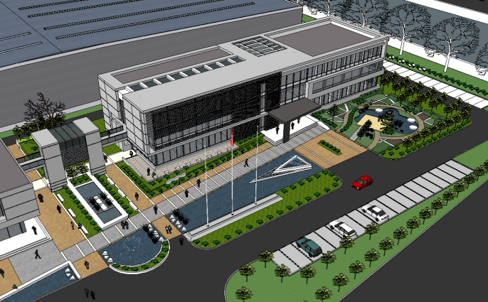 现代办公楼厂房办公大楼建筑景观sketchup草图大师su模型skp素材