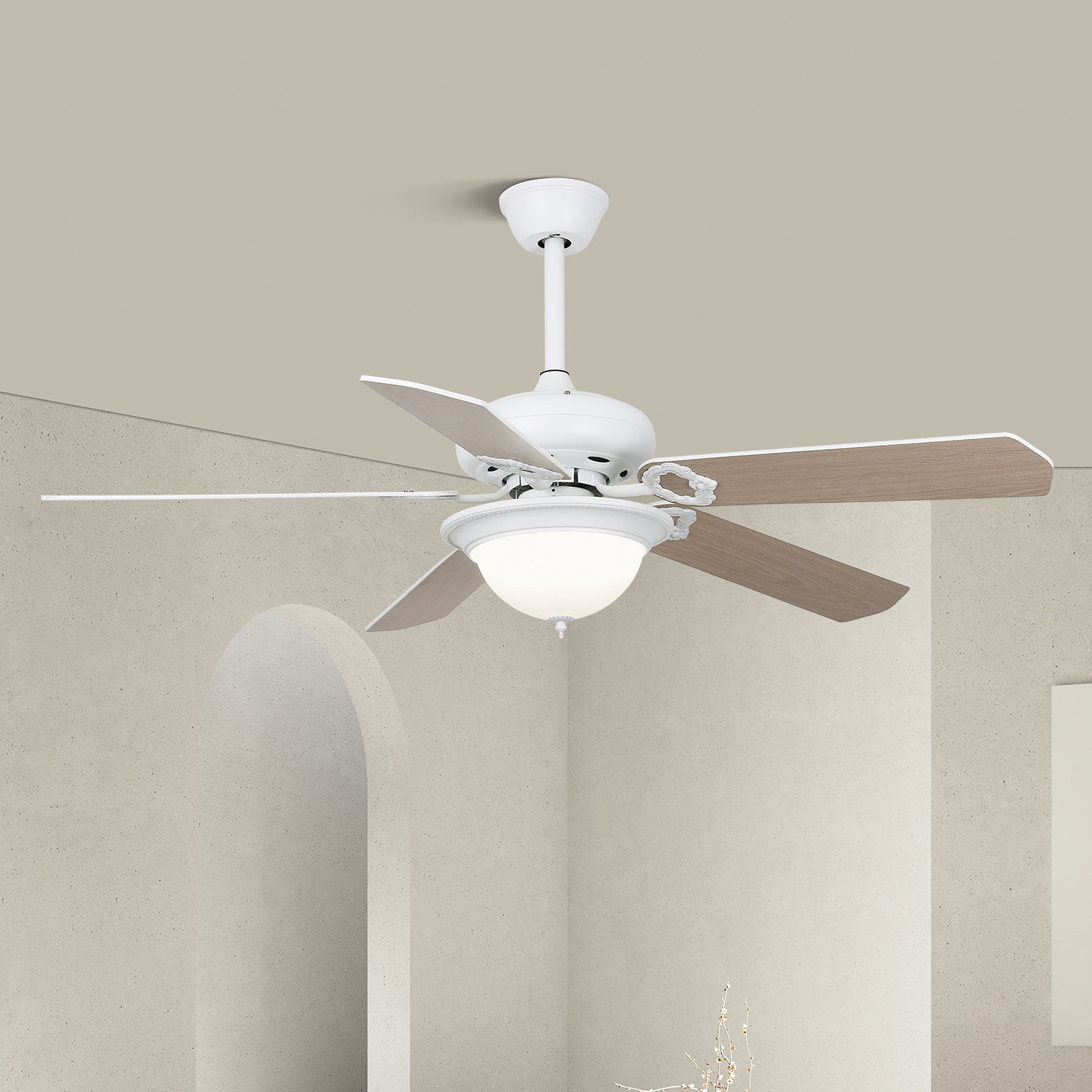 宸居奶油风简约餐厅吊扇灯卧室北欧家用带灯吊扇静音客厅风扇灯