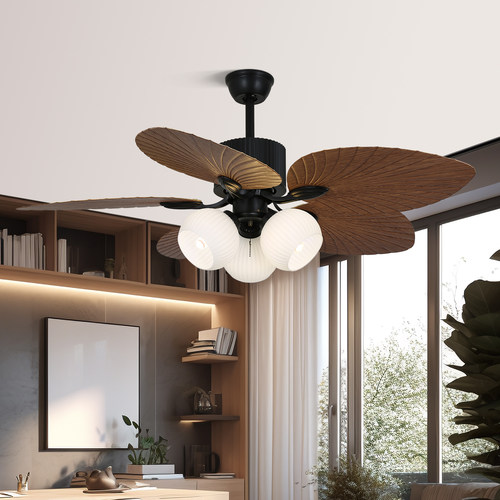 南洋复古客厅吊扇灯中古卧室餐厅