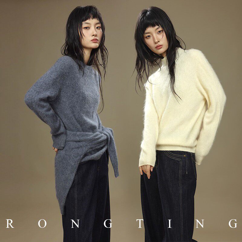 绒汀/重磅定制纱 拉绒拉毛山羊绒+绵羊毛混纺无缝一体针织衫毛衣