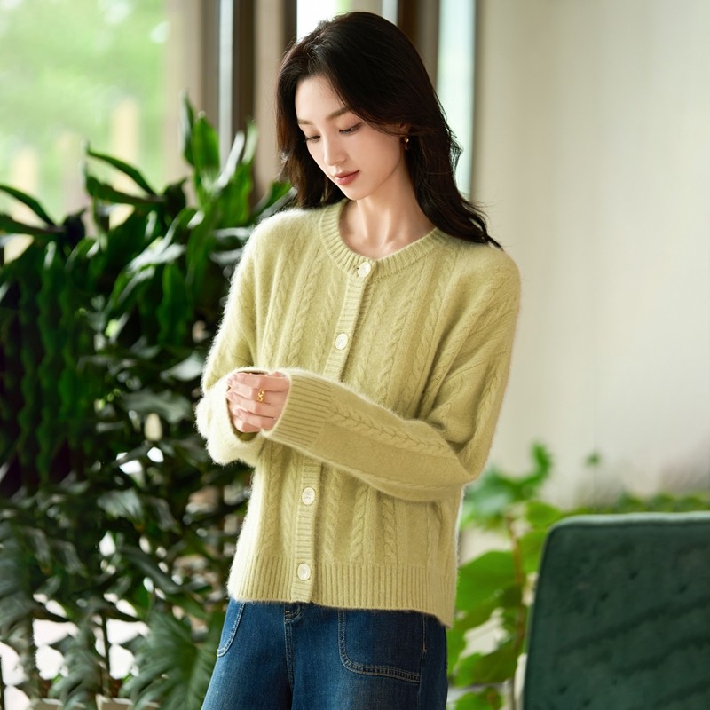 法式老钱风~绞花纹100羊毛衫针织开衫女圆领纽扣羊绒扭花毛衣外套,女装/女士精品,毛针织衫,淘宝优惠券,粉丝福利购,淘宝优惠卷