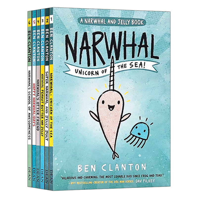 英文原版 Narwhal and Jelly 6-Copy Shrinkwrap独角鲸和水母漫画6册盒装儿童英语启蒙绘本幽默搞笑图画书英文版进口英语书籍