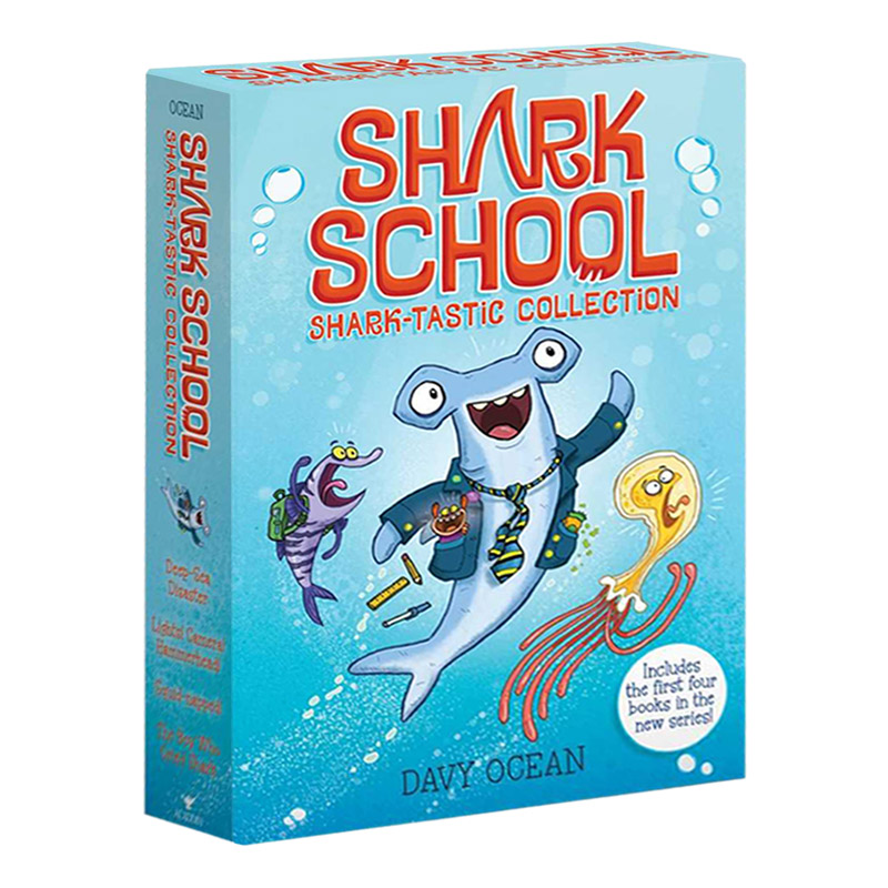 Shark School Shark tastic 英文原版 鲨鱼学校1-4册盒装 英文版儿童桥梁章节书 海洋生物 进口原版英语课外阅读书籍