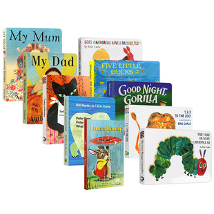 英文原版 儿童英语启蒙纸板书籍10册 Bunny Zoo 到动物园去123 绘本 好饥饿 晚安大猩猩 我是一只兔子 the 毛毛虫