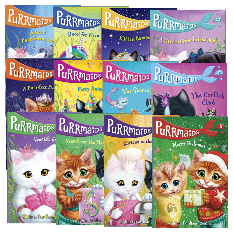 英文原版 Purrmaids 美猫鱼12册 奇幻故事 儿童初级章节桥梁书 课外阅读读物 小猫露营 胆小的猫 明星表演 英文版 进口英语原版书