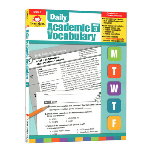 英文原版 Daily Academic Vocabulary Grade 3 TE 每日练习系列 专业词汇 三年级 完整版 英文版 进口英语原版书籍