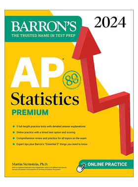 英文原版 AP Statistics Premium 2024 9 Practice Tests + Comprehensive Review + Online Practice 2024 巴朗AP统计学 备考指南