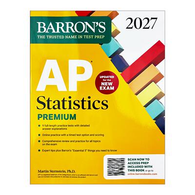 英文原版 AP Statistics Premium 2027 巴朗AP统计学 备考指南 高级版9套题+综合复习+在线练习 英文版 进口英语原版书籍