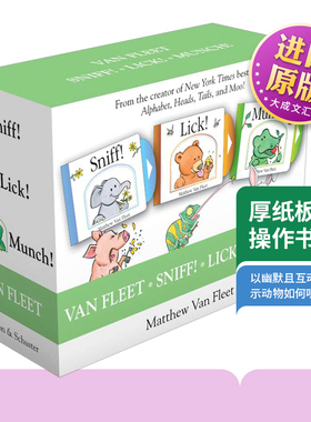 英文原版 Matthew Van Fleet Sniff Lick Munch Sniff Lick Munch 厚纸板触摸操作书3册 立体书 英文版 进口英语原版书籍