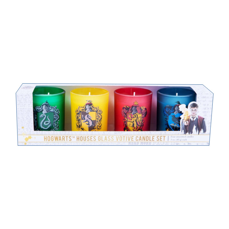 英文原版 Harry Potter Hogwarts Houses Glass Votive Candle Set哈利波特霍格沃茨四大学院玻璃蜡烛 4件套 85克英文版