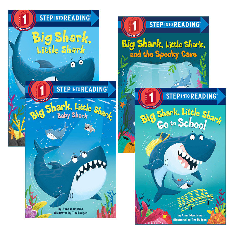 英文原版 Step into Reading 1 Big Shark  Little Shark 大鲨鱼小鲨鱼系列4册 英文版 进口英语原版书籍