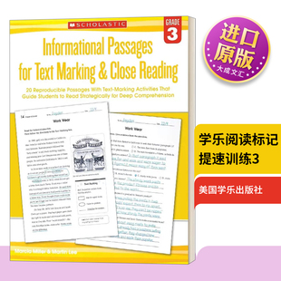 Text Close Informational for 英文版 书籍 英文原版 学乐阅读标记提速训练3 Marking Passages Grade Reading 进口英语原版