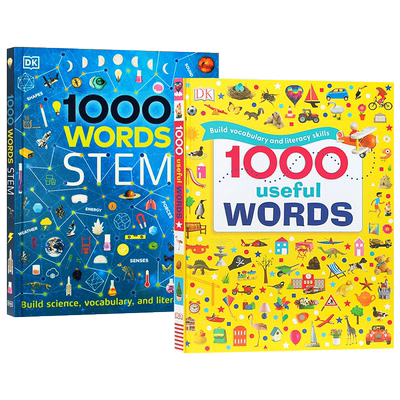1000 useful Words STEM 英文原版 DK入门词汇图解认知绘本2册 1000个常用科学词典 儿童科普英语单词学习书籍 阅读写作技能提升