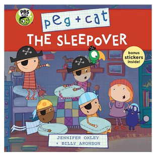 Peg Cat The Sleepover 英文原版 佩格与小猫数学绘本附贴纸3 睡衣晚会 儿童英语绘本 卡通动画 英文版进口原版书籍