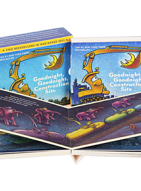 精装 英文原版绘本 晚安 工地上的车 2册套装 Goodnight Goodnight Construction Site and Steam Train 英文版儿童英语启蒙纸板书