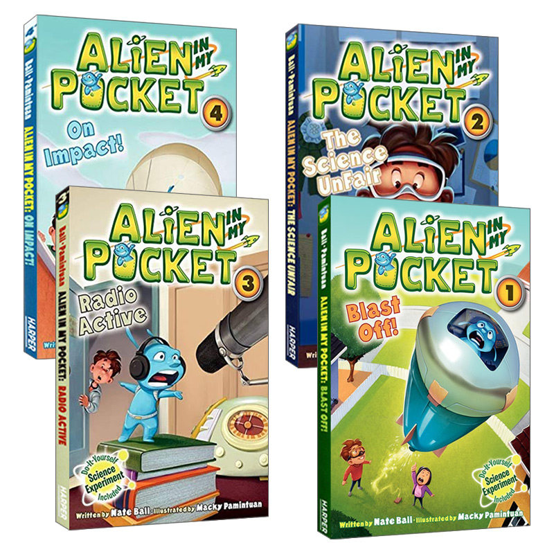 英文原版 Alien in My Pocket 口袋里的外星人4册 儿童初级桥梁章节书 小学生课外阅读 和外星人的冒险 英文版 进口英语原版书籍