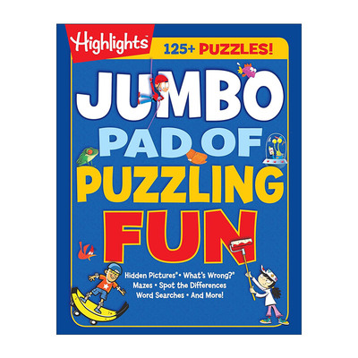 英文原版 Jumbo Pad of Puzzling Fun Highlights Jumbo Books & Pads 趣味谜题巨型便笺簿 隐藏图片 单词搜索 找不同 游戏活动书