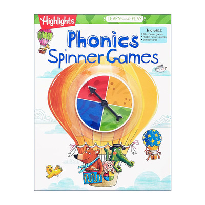 英文原版 Highlights Learn-and-Play Phonics Spinner Games 亮点边玩边学系列 拼读旋转游戏 幼儿园儿童自然拼读学习活动书