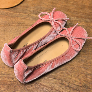 图巴客春夏休闲粉色芭蕾舞鞋女平底蝴蝶结浅口单鞋舒适软底奶奶鞋