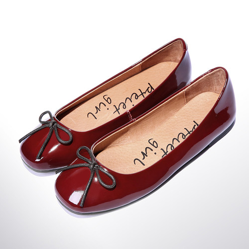 2025真皮芭蕾舞鞋方头平底蝴蝶结浅口单鞋复古漆皮小红鞋酒红色