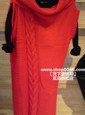 2折09安瑞井Origin专柜正品红色高领无袖羊毛长款针织衫吊牌1389