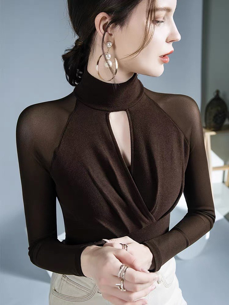 秋冬高领打底衫女装洋气长袖小心机内搭网纱欧货小衫性感黑色上衣,女装/女士精品,T恤,淘宝优惠券,粉丝福利购,淘宝优惠卷
