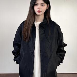 AHCN（志存高远) 美式解构活页pu皮衣立体弯刀外套短宽boxy夹克