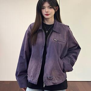 AHCN（志存高远) 美式复古水洗做旧破坏帆布夹克男女秋冬宽松外套