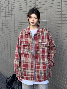 AHCN（志存高远）美式复古高街割破格子夹克外套男女休闲宽松百搭