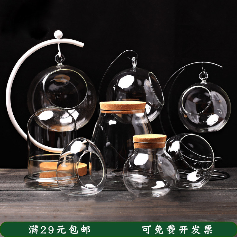 苔藓多肉微景观圆吊形生态玻璃瓶子 花盆栽DIY材料透明球植物容器