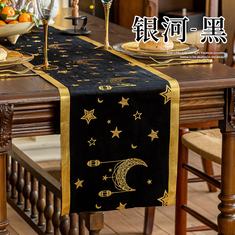 复古月亮城堡桌旗轻奢高级感餐垫茶几布桌布电视柜长条巾茶席盖布