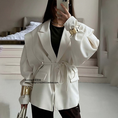 2025秋欧美气质收腰印花西装外套