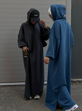 2026夏欧美土耳其纯色连帽卫衣连衣直筒宽松大码长裙 Hooded robe
