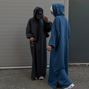 2026夏欧美土耳其纯色连帽卫衣连衣直筒宽松大码长裙 Hooded robe