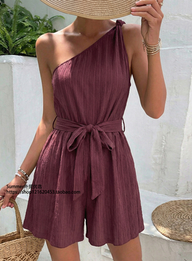 2026新款休闲纯色单肩系带连体裤Single shoulder strap jumpsuit