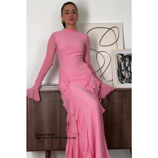 荷叶边宫廷风雪纺半高领连衣裙女 Ruffled half-turtleneck dress