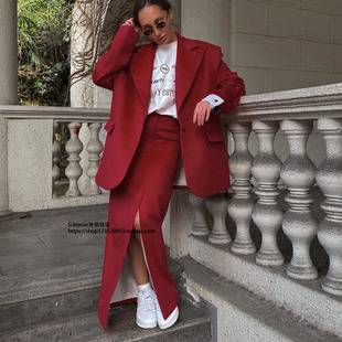 Suit 外套開叉半身長裙兩件套女 西裝 set long dress and 歐美長袖