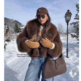 欧美仿皮草外套女短款街拍时尚狐狸毛毛绒大衣女Short fur jacket