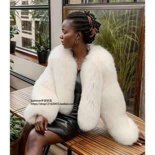 fur short 欧美风仿皮草外套加厚温暖狐狸毛外套女毛绒皮草V neck