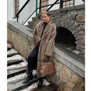 长款大衣新款仿皮草皮毛外套加厚保暖外衣加长款女 Long fur coat