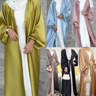多彩優雅長裙 長袍2025夏季 開衫 set toga dress satin 色丁泡泡袖