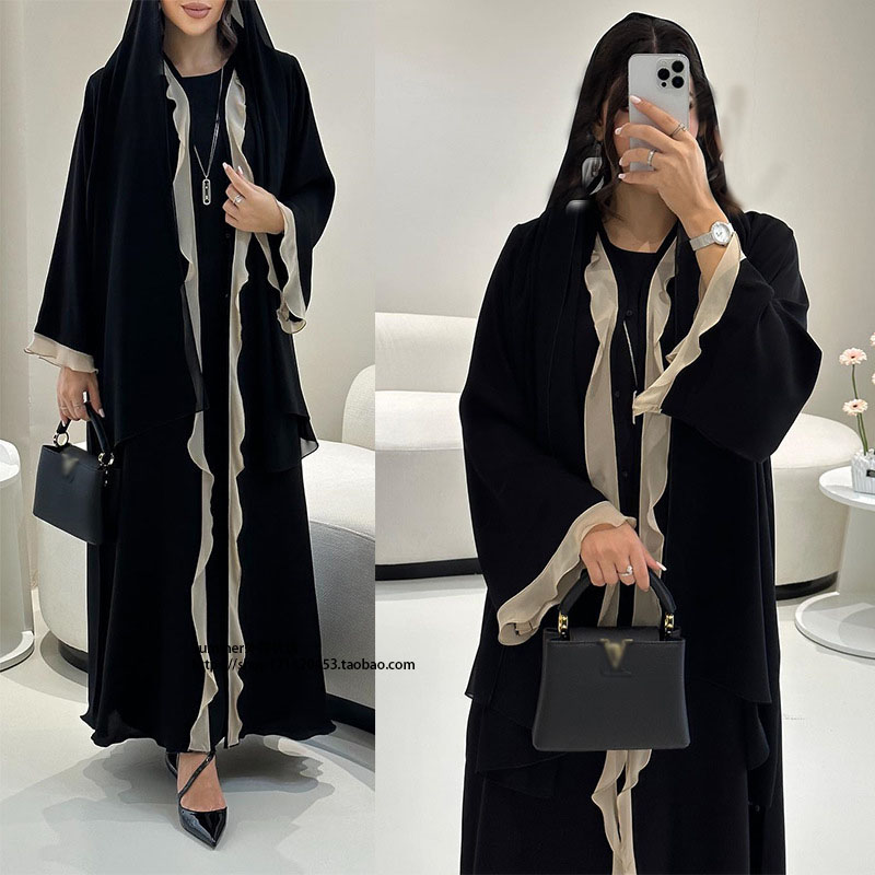 2025东南亚荷叶边阿拉伯开衫长袍