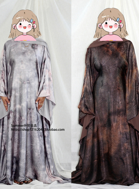 2026欧美服饰扎染印花内带腰带连衣裙大码长裙Tie dye dress robe
