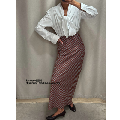 2026复古格子包臀半身裙鱼尾长裙